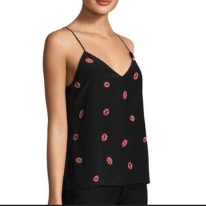 L'AGENCE Black Camisole with Red Lip Print